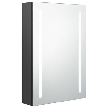 Armario De Baño | Mueble Baño Con Espejo Y Luz Led Gris 50x13x70 Cm