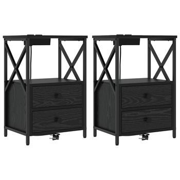 Armario De Noche 2 Uds. Roble Negro 40 X 31 X 60 Cm Vidaxl