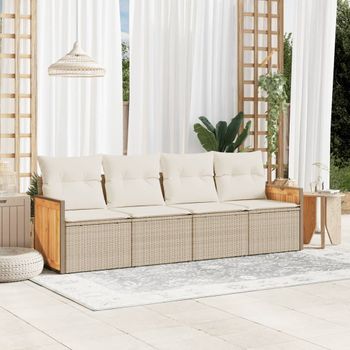 Conjunto De Sofás Jardín Con Cojines 4 Uds | Mueble Jardin Mesa Y Sillas Ratán Sintético Beige Cfw423442