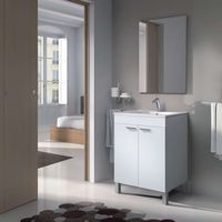 mueble de bano con 2 puertas en blanco brillo con espejo y lavamanos de pmma