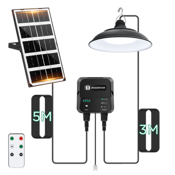Aigostar - Lámpara solar exterior con mando a distancia y cuerda de tracción,cable de 8 m,batería de gran capacidad de 3000 mAh,gran panel solar,IP65.Luz solar para interior/exterior,jardín,camping