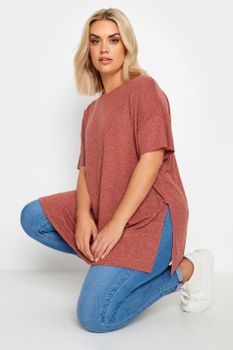 Yours Camiseta Amplia Terracota Con Lino, Mujer Curvy Y Tallas Grandes, Yours