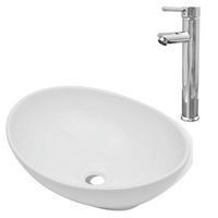 lavabo de bano moderno  lavabo con grifo mezclador ceramica ovalado blanco