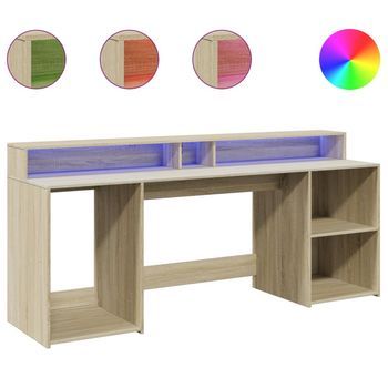 Mesa De Escritorio | Escritorio De Despacho | Escritorio Con Led Madera Ingeniería Roble Sonoma 200x55x91 Cm