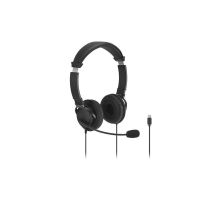 auriculares kensington classic eq usb-c con cable cancelacion de ruido microfono negro