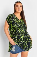 yours blusa negra de hojas cintura fruncida mujer curvy y tallas grandes yours