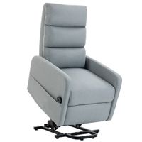 homcom sillon relax electrico con ayuda para levantarse mando a distancia espuma suave bolsillo lateral tapizado efecto lino gris
