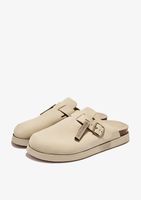 zuecos zuecos cerrados de piel mujer dfranklin - vibe clog buckle beige r piel afelpada y hebilla ajustable r suela eva con gran amortiguacion - beige
