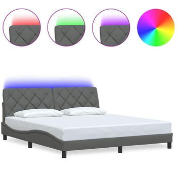 Cama Matrimonial | Cama Para Adultos | Estructura De Cama Con Led Sin Colchón Gris Oscuro 180x200 Cm