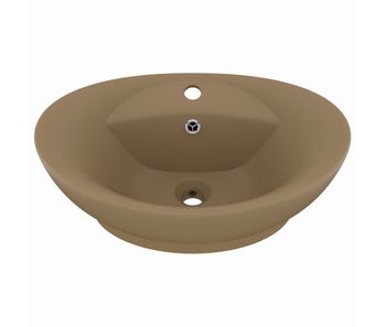 Vidaxl lavabo lujoso con rebosadero cerámica crema mate 58,5x39 cm