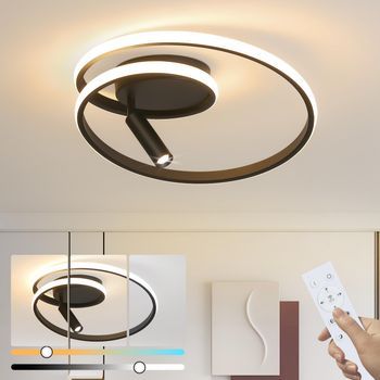 Lámpara De Techo Led Regulable: 40cm 37w Negra Con Mando A Distancia Lámpara De Cocina Zmh