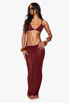 Falda Para La Playa De Baño Premium Con Incrustaciones, Rojo