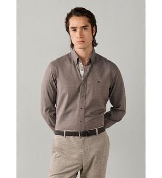 Hackett London para hombre. HM3010855 Camisa Flannel Multi Trim taupe (XL), Casual, Algodón, Manga larga