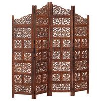 biombo 4 paneles tallado a mano madera mango marron 160x165 cm vidaxl