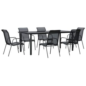 Juego De Comedor Para Jardín 7 Piezas | Mueble De Jardín Acero Y Textilene Negro