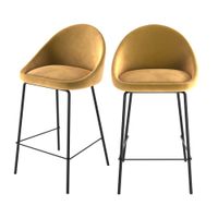 set de 2 taburetes para isla de cocina de terciopelo amarillo 65 cm
