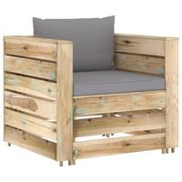 muebles de jardin 2 uds  mesa y sillas con cojines madera impregnada verde