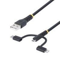 startechcom cable multicarga resistente usb de 1m - lightningmicro-usbusb-c - certificado apple mfi - recubrimiento de aramida - cable cargador usb tipo c 3 en 1 - para iphoneipadandroid