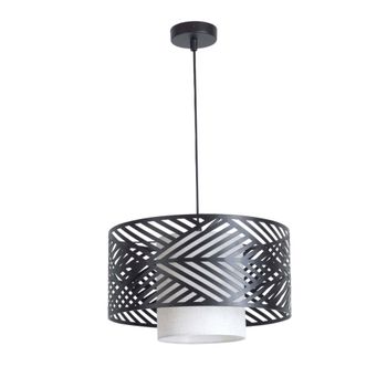 Lámpara colgante trixi en metal negro y tela blanca