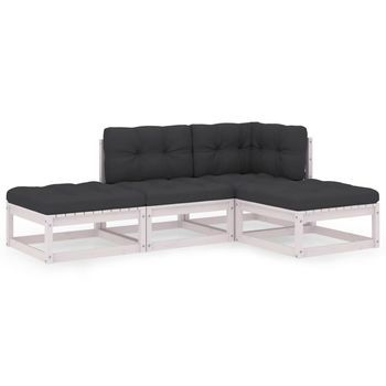 Conjunto De Muebles De Jardín 4 Uds | Mesa Y Sillas Y Cojines Madera Pino Maciza