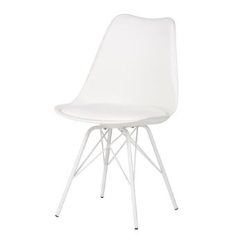 Silla en polipropileno blanco con patas de metal.