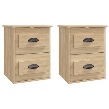 Juego De Mesitas De Noche De Pared - Mesillas De Noche Flotante Color Roble Sonoma 41,5x36x53 Cm Mc7202
