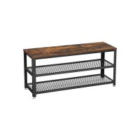 zapatero con banco marron rustico y negro marron vintage-negro  30p x 100a x 45a cm