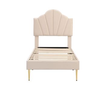 Cama infantil de terciopelo - 90x200cm - cabecero en forma de concha - beige