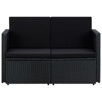 sofa de jardin de 2 plazas  sofa de exterior con cojines ratan sintetico negro