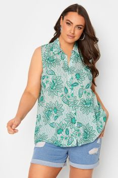 Yours Camisa Verde Sin Mangas Estampado Floral, Mujer Curvy Y Tallas Grandes, Yours
