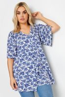 yours top con vuelo de flores azules mujer curvy y tallas grandes yours
