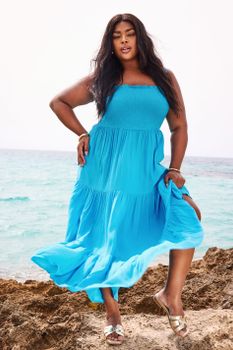 Yours Vestido Largo Azul Agua De Tirantes, Mujer Curvy Y Tallas Grandes, Yours