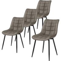 set 4 sillas de comedor y cocina tapizadas en piel sintetica con patas metalicas - gris oscuro - woltu