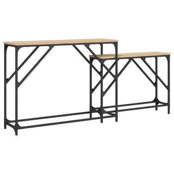 Pack 2 Uds Mesas Consola | Mesa De Entrada | Mesa Auxiliar Apilables Madera Ingeniería Roble Sonoma