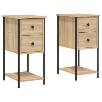 Juego De 2 Mesitas De Noche - Mesillas Madera Ingeniería Roble Sonoma 32x42x70 Cm Mc5965