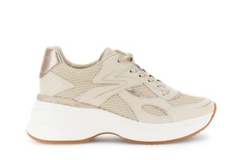 zapatillas de running con cordones en piel revestida y malla beige