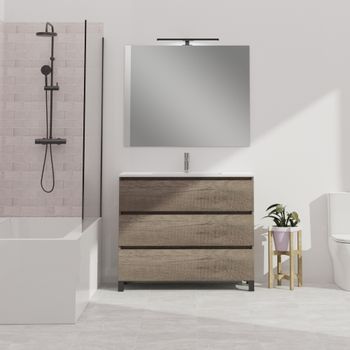 Conjunto De Baño Wink | 100 Cm Nebraska | Tres Cajones | Lavabo Empotrado | Mueble Montado | No Incluye Espejo | Alday