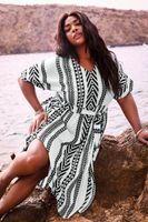 yours vestido blanco y negro de motivos aztecas mujer curvy y tallas grandes yours