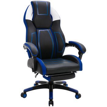 Silla De Oficina Clovis En Polipiel Simil Cuero Negro/azul 70.5x69x118 Cm Clp
