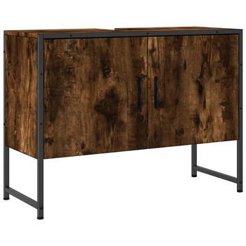Armario Lavabo Baño Madera Ingeniería Roble Ahumado 80x33x60 Cm Vidaxl