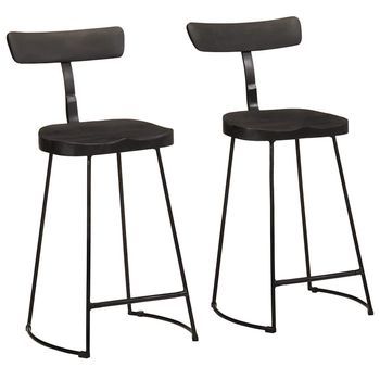 Taburetes De Barra 2 Uds Negro 49x43x88 Cm Madera Maciza Mango Vidaxl