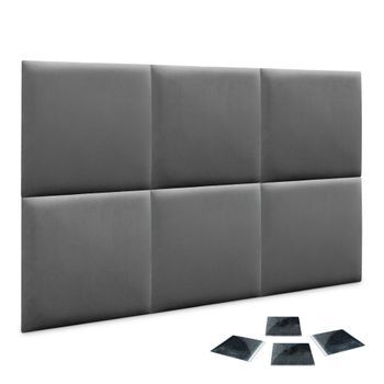 Dhome Juego De 6 Paneles Tapizados De Terciopelo Premium Pack Autoadhesivos Para Pared Acústicos Absorbentes Protección Impactos (gris, 50x50cm, X6)