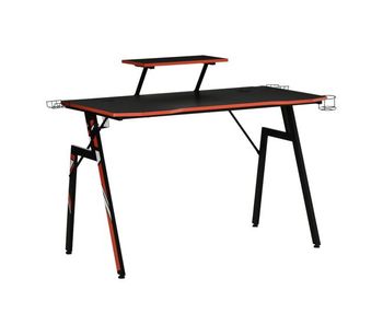 Homcom mesa gaming escritorio para computadora pc con soporte para monitor y altavoz portavasos gancho para auriculares fibra de carbono 120x60x94,5 cm negro