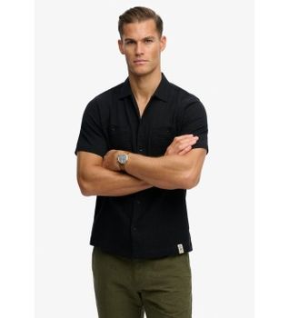 Superdry para hombre. M4011123A Camisa Merchant Textured negro (XXL), Casual, Algodón, Manga corta