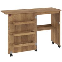 homcom mesa de costura plegable con tablero abatible compartimentos estante y ruedas marron   aosom espana