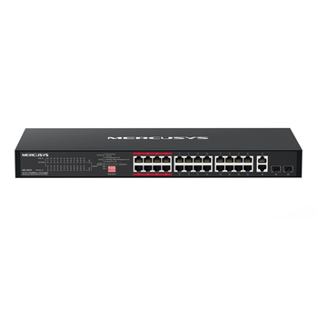 SWITCH NO GESTIONABLE MERCUSYS MS126CP 26P 24xFE LAN 2xGB COMBO LAN/SFP 24xPoE+ 295W CARCASA METALIC