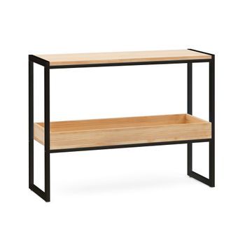 Consola Icub Con Bandeja 100x32x75cm Negra En Madera Maciza De Pino Acabado Natural Estilo Industrial Box Furniture