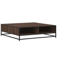 mesa de centro 100x100x30 cm madera y metal trabajados - marron