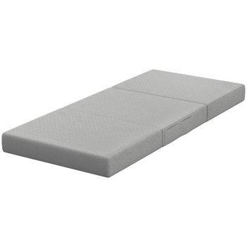Colchón Plegable 90x200 Cm, Colchón De Suelo 15 Cm Con Espuma Viscoelástica, Funda Lavable, Gris Claro
