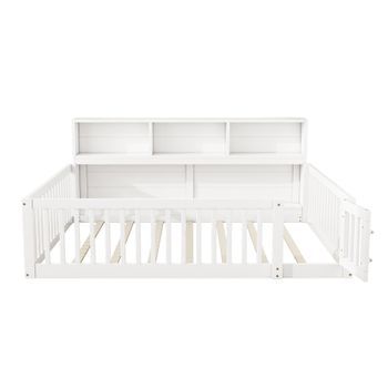 Cama De Madera 140x200cm Con Cabecero Con Almacenaje Y Somier Blanco